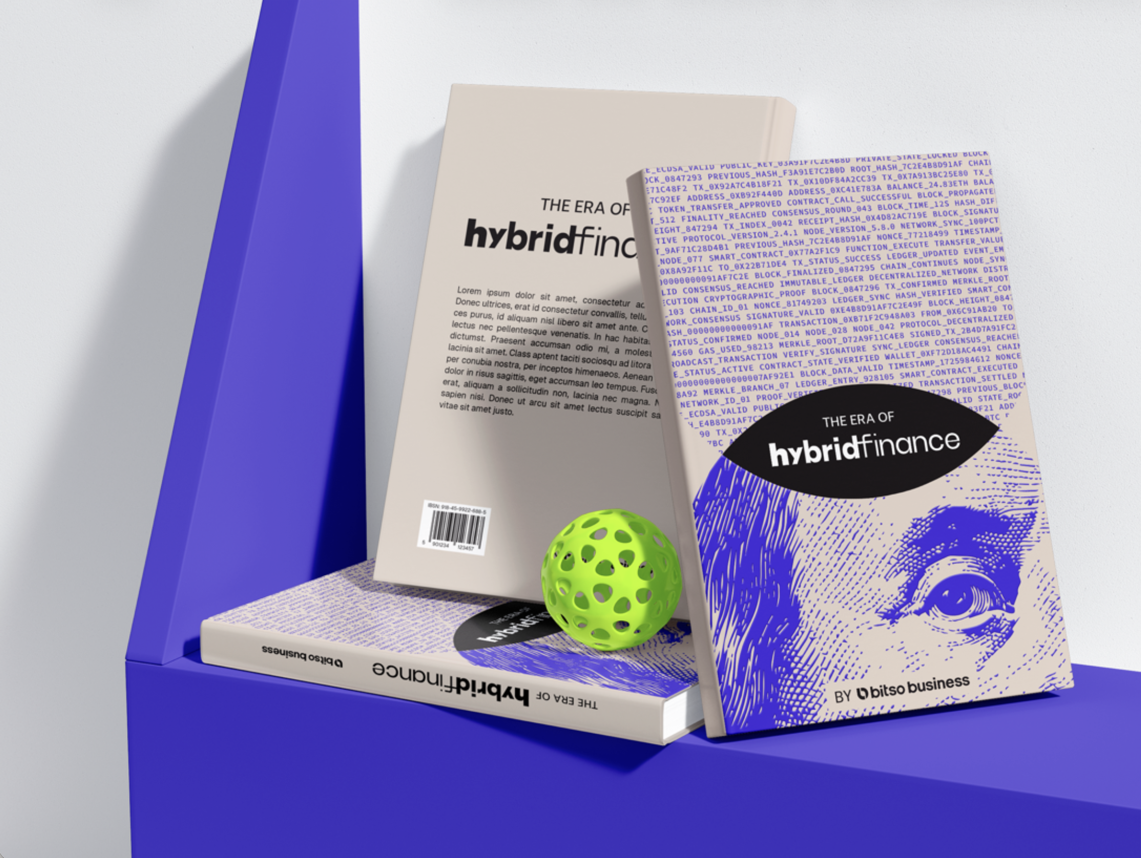 The Era of Hybrid Finance, book mockup, by Bitso Business